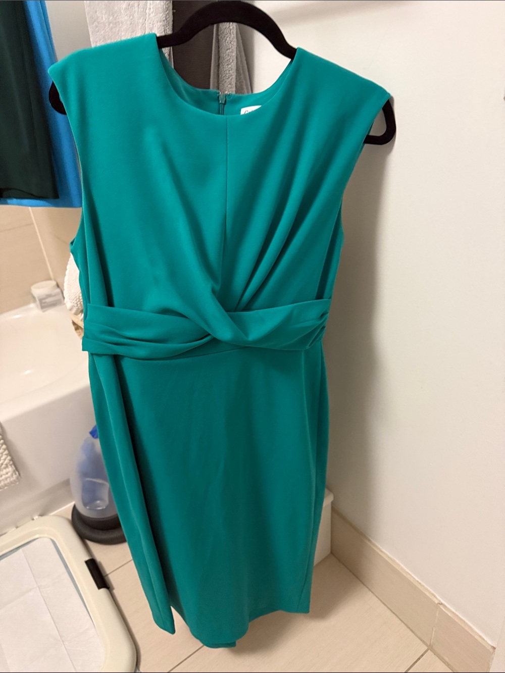 Calvin Klein Teal Twist-Waist Midi Dress